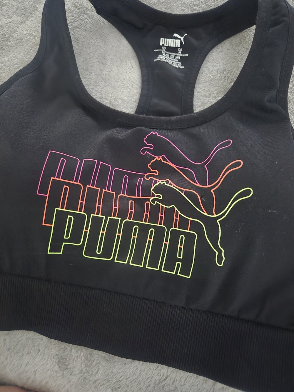 Puma Black Racerback Sports Bra with Neon Logo - Picture 8 of 8